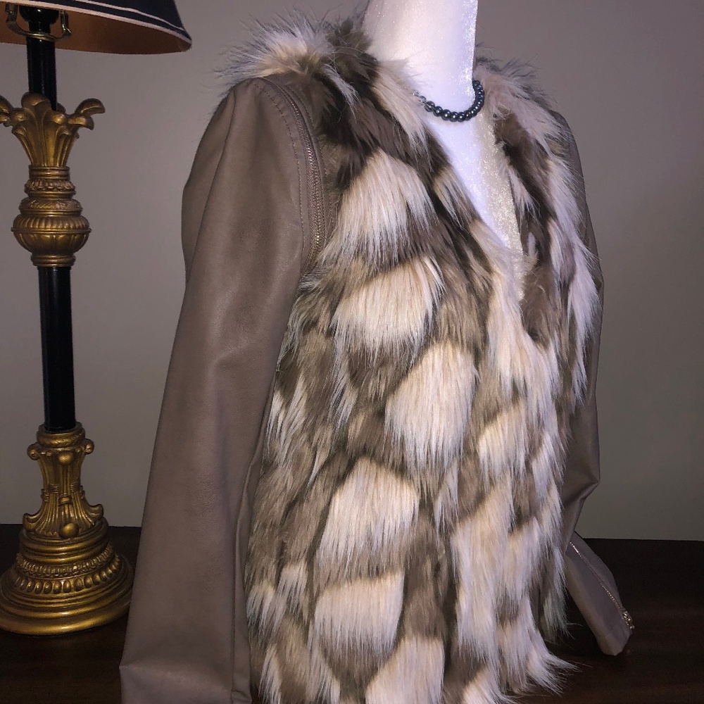 NWT C. Luce Faux Fur Leather Convertible Small Jacket Vest